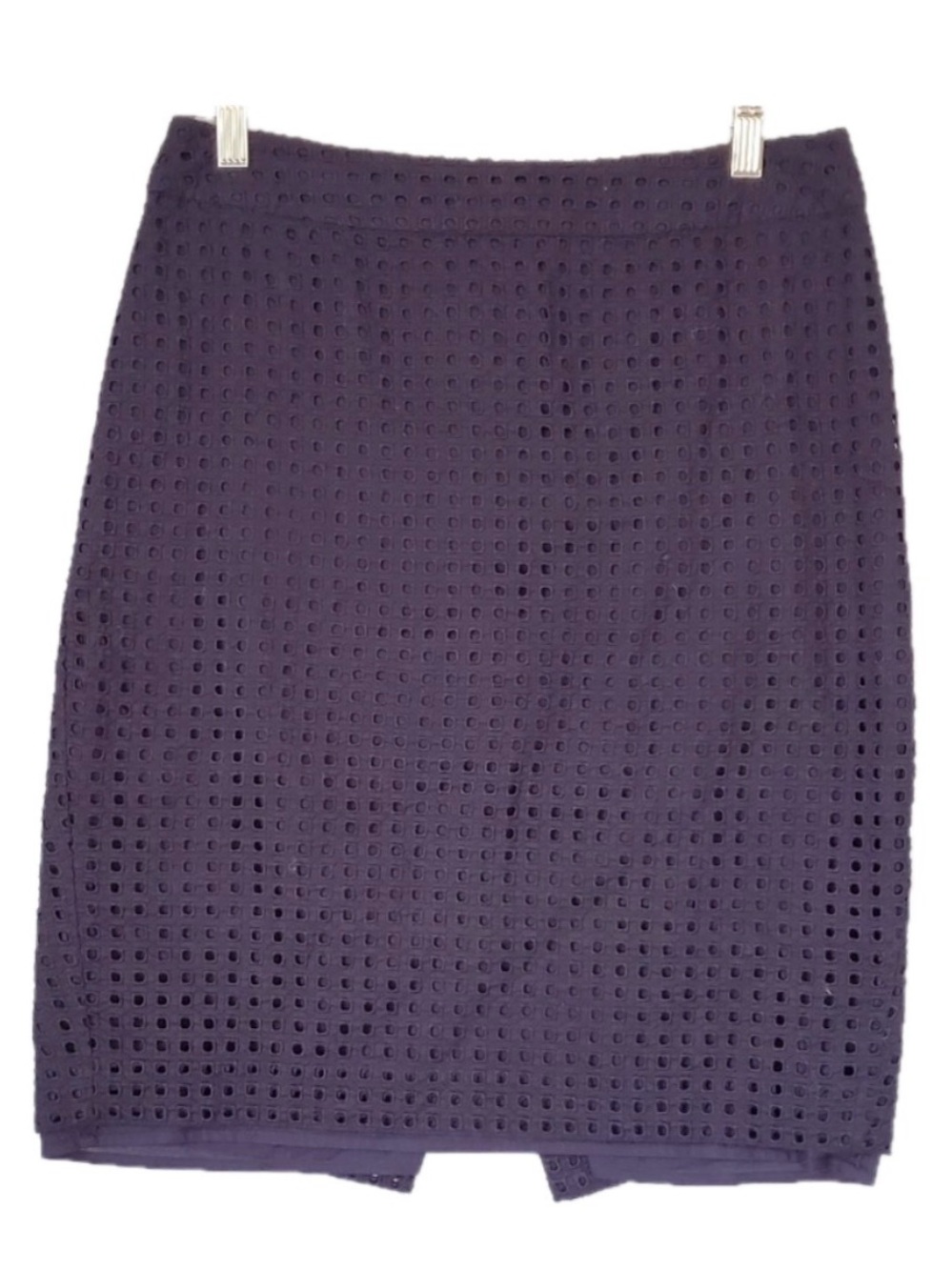 LOFT Eyelet Laser Cut Lace Overlay Straight Pencil Skirt Sz 6 in Navy‎ Blue